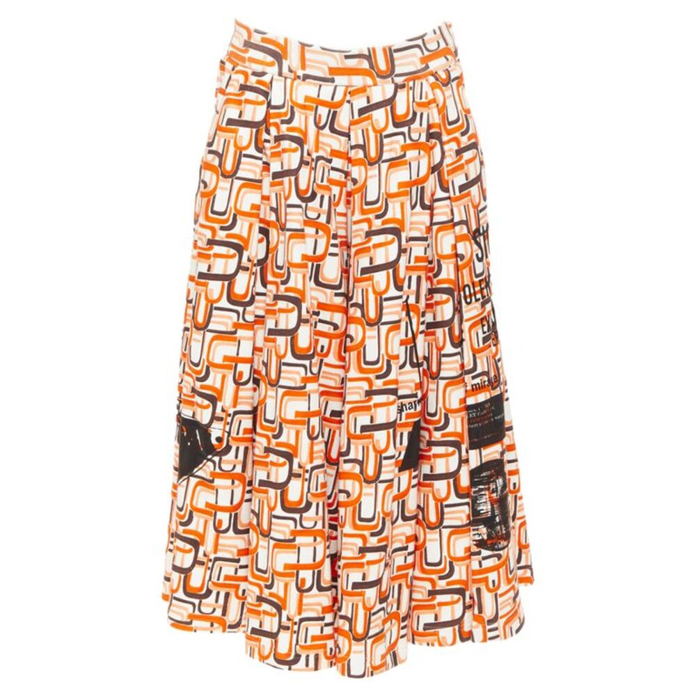Prada orange geometric link print triangle logo midi skirt